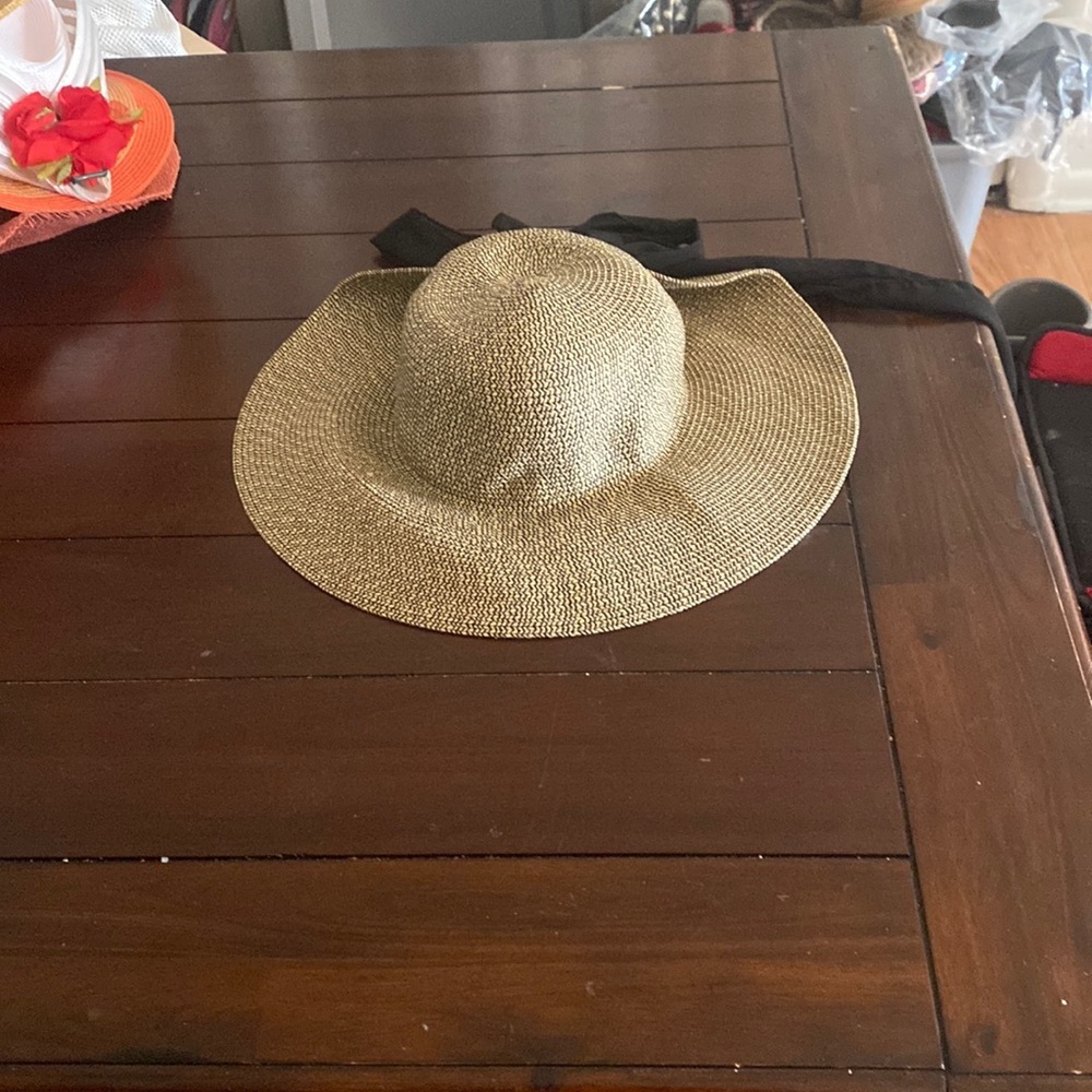 Hat straw beige and brown black big bow in Bach chic cool nice hat